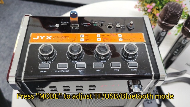 JYX Karaoke Machine with 2 Wireless Mics, 380W Peak Power, Disco